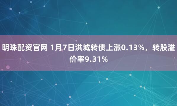 明珠配资官网 1月7日洪城转债上涨0.13%，转股溢价率9.31%